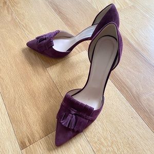 JCrew Elsie Suede D’orsay Pumps w Fringe Burgundy